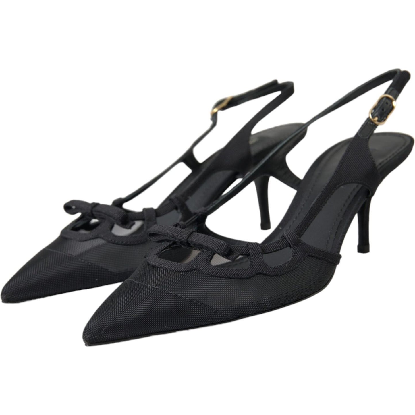 Dolce & Gabbana Black Leather Mesh High Heels Slingback Shoes Dolce & Gabbana