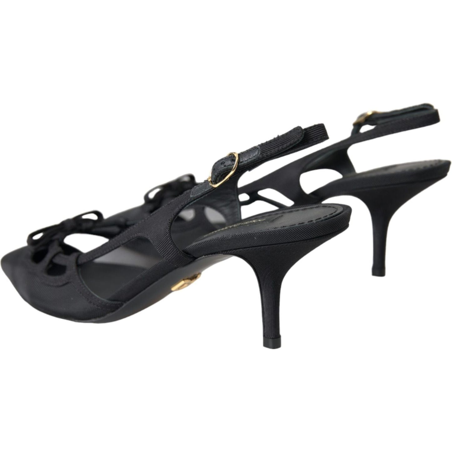 Dolce & Gabbana Black Leather Mesh High Heels Slingback Shoes Dolce & Gabbana