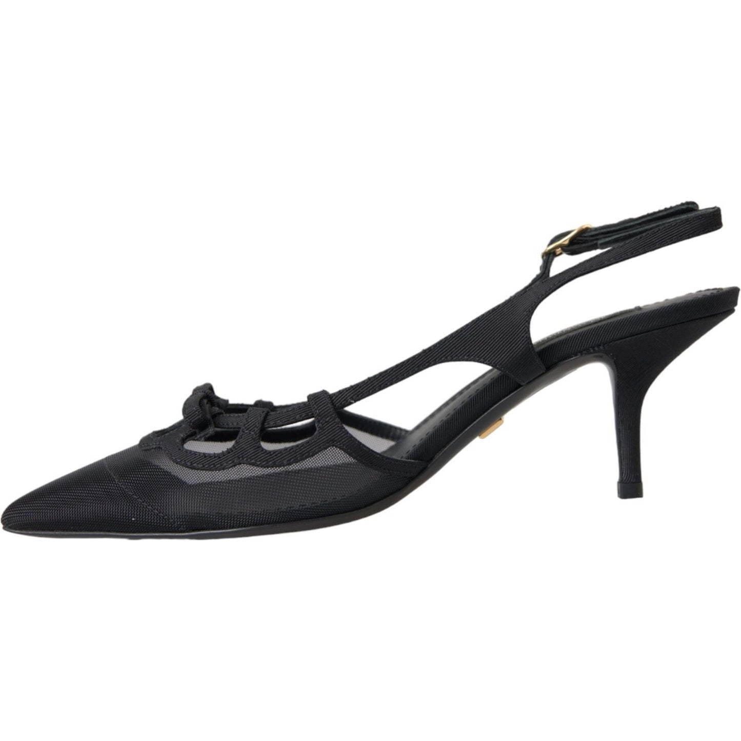 Dolce & Gabbana Black Leather Mesh High Heels Slingback Shoes Dolce & Gabbana