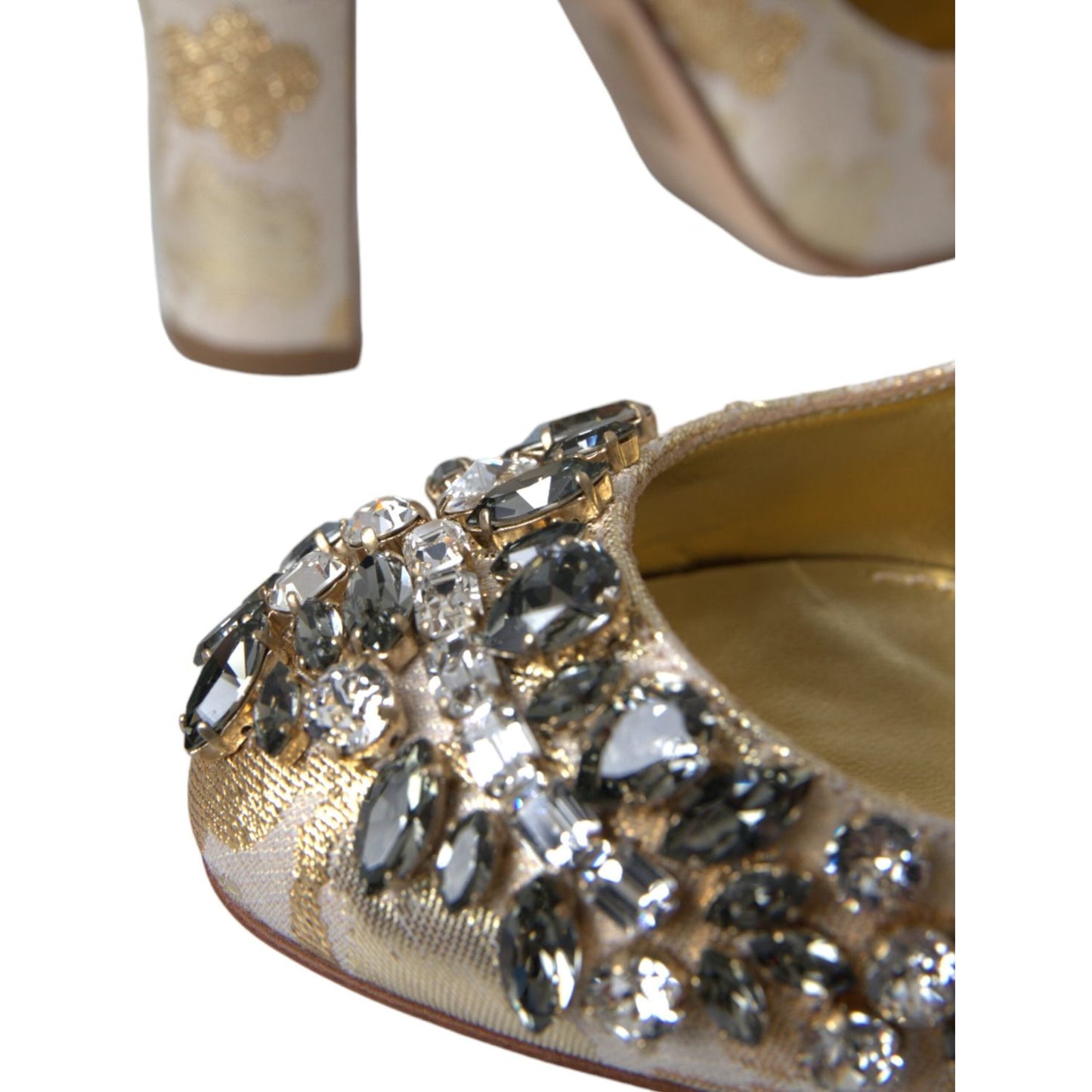 Dolce & Gabbana Gold Jacquard Crystal Mary Janes Pumps Shoes Dolce & Gabbana