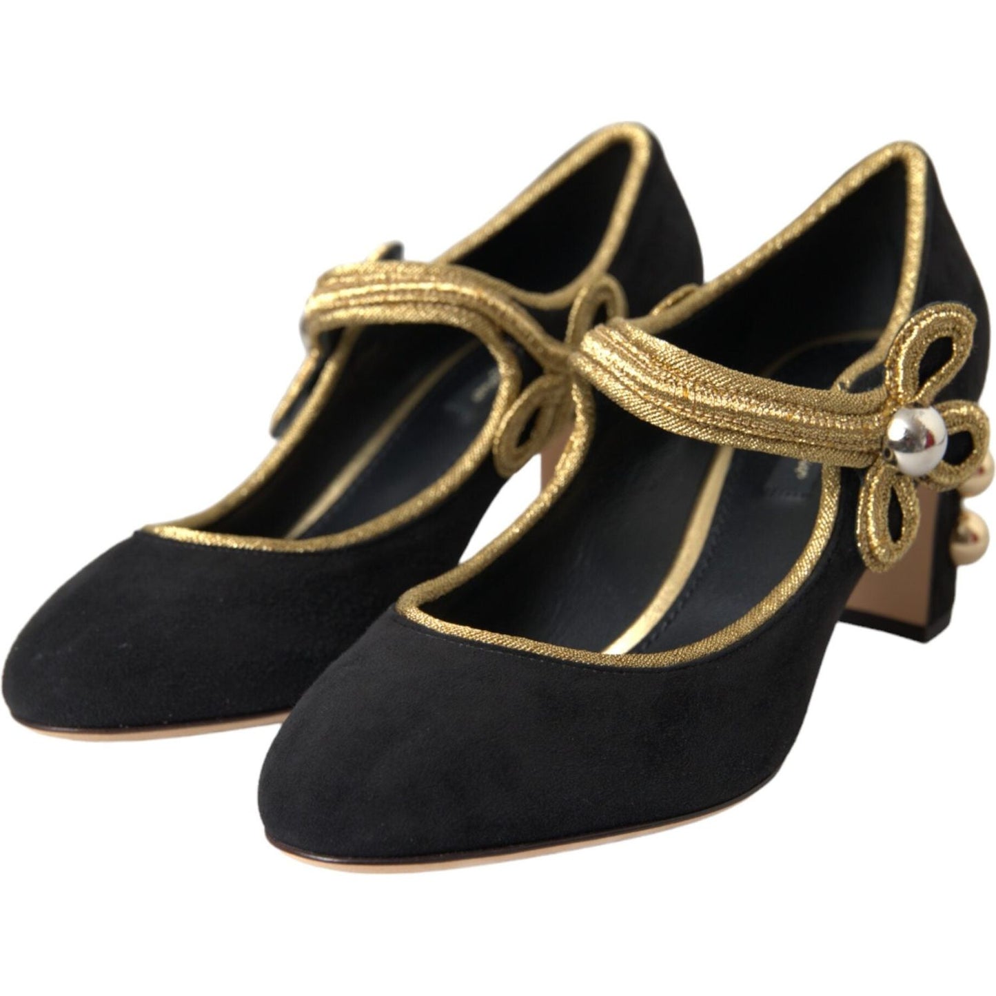 Dolce & Gabbana Black Suede Gold Mary Janes Heels Pumps Shoes Dolce & Gabbana