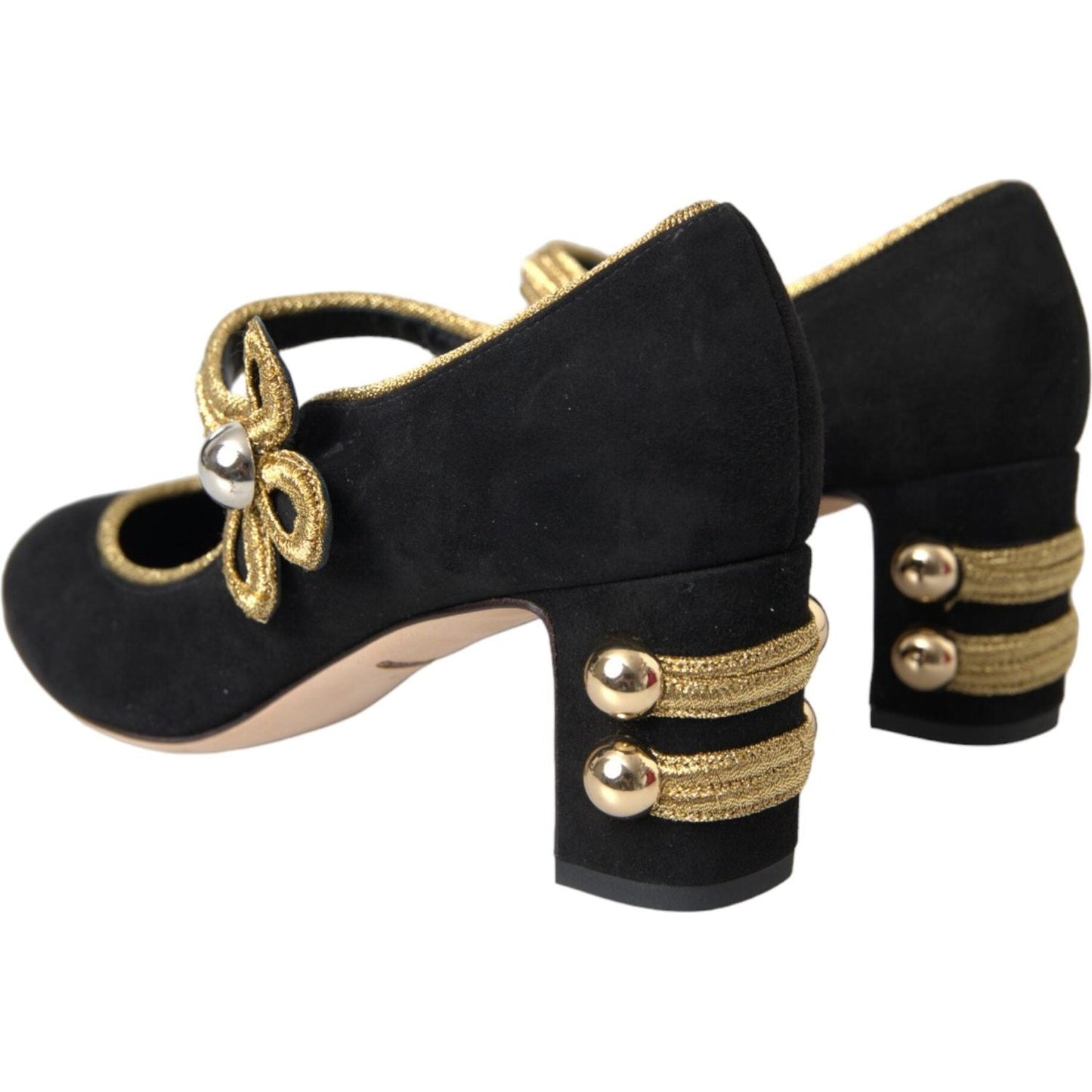 Dolce & Gabbana Black Suede Gold Mary Janes Heels Pumps Shoes Dolce & Gabbana