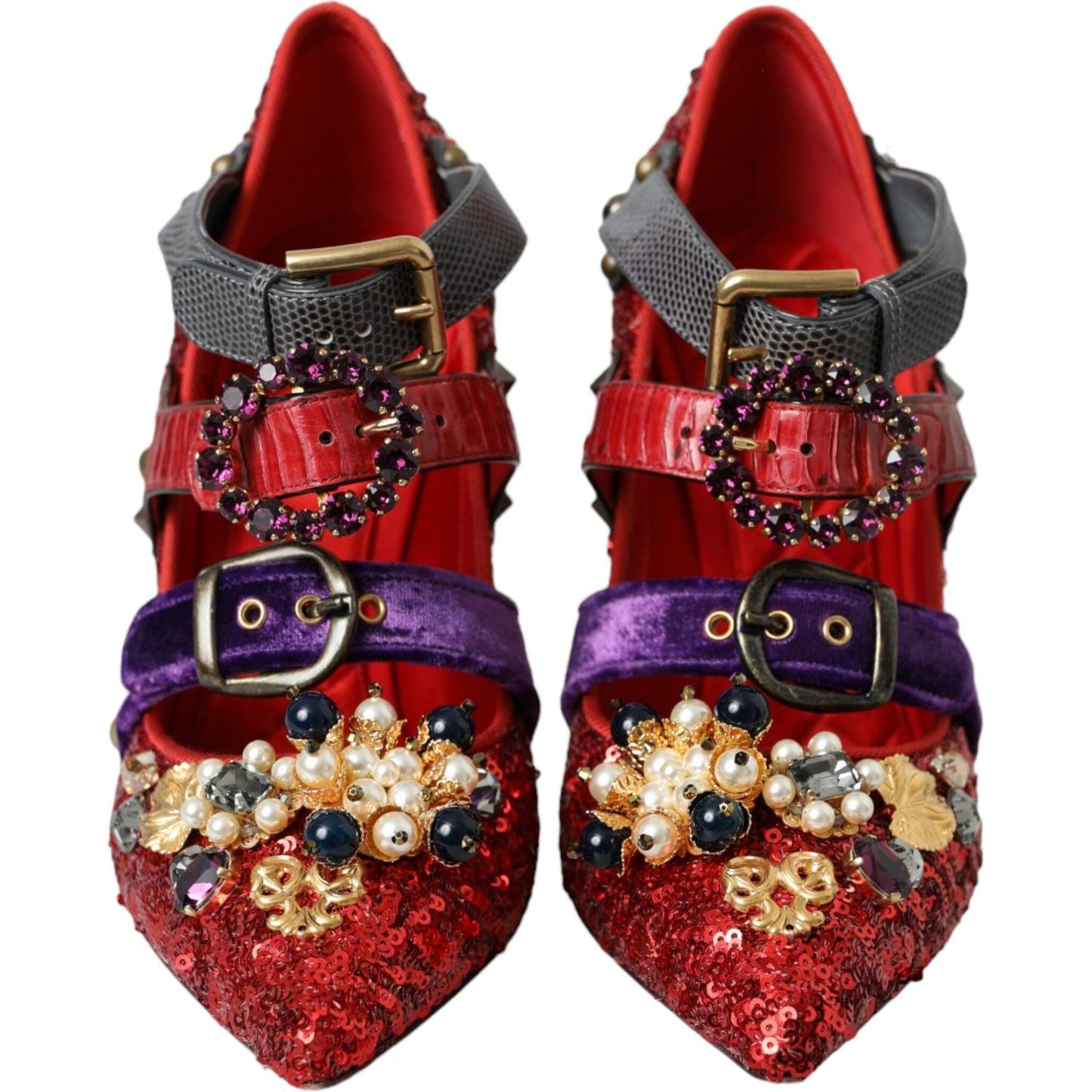 Dolce & Gabbana Red Sequined Crystal Mary Janes Pumps Shoes Dolce & Gabbana