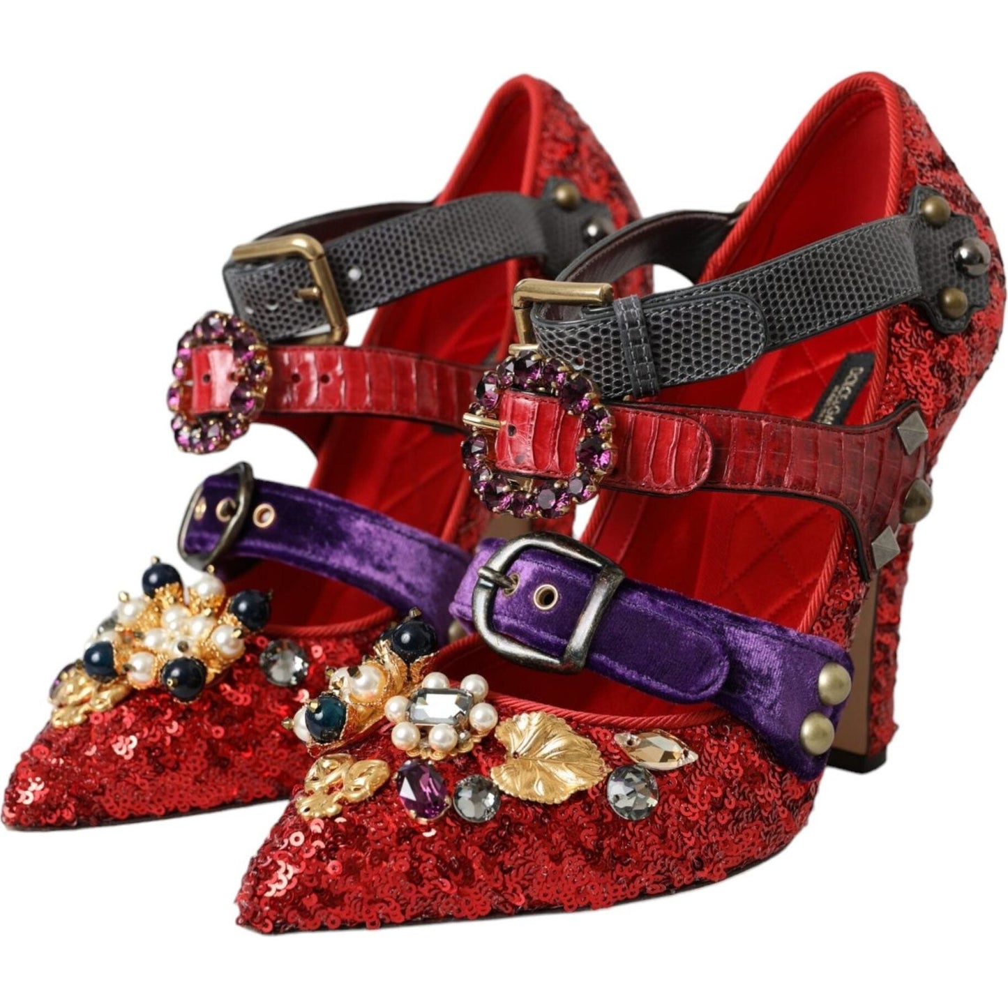 Dolce & Gabbana Red Sequined Crystal Mary Janes Pumps Shoes Dolce & Gabbana