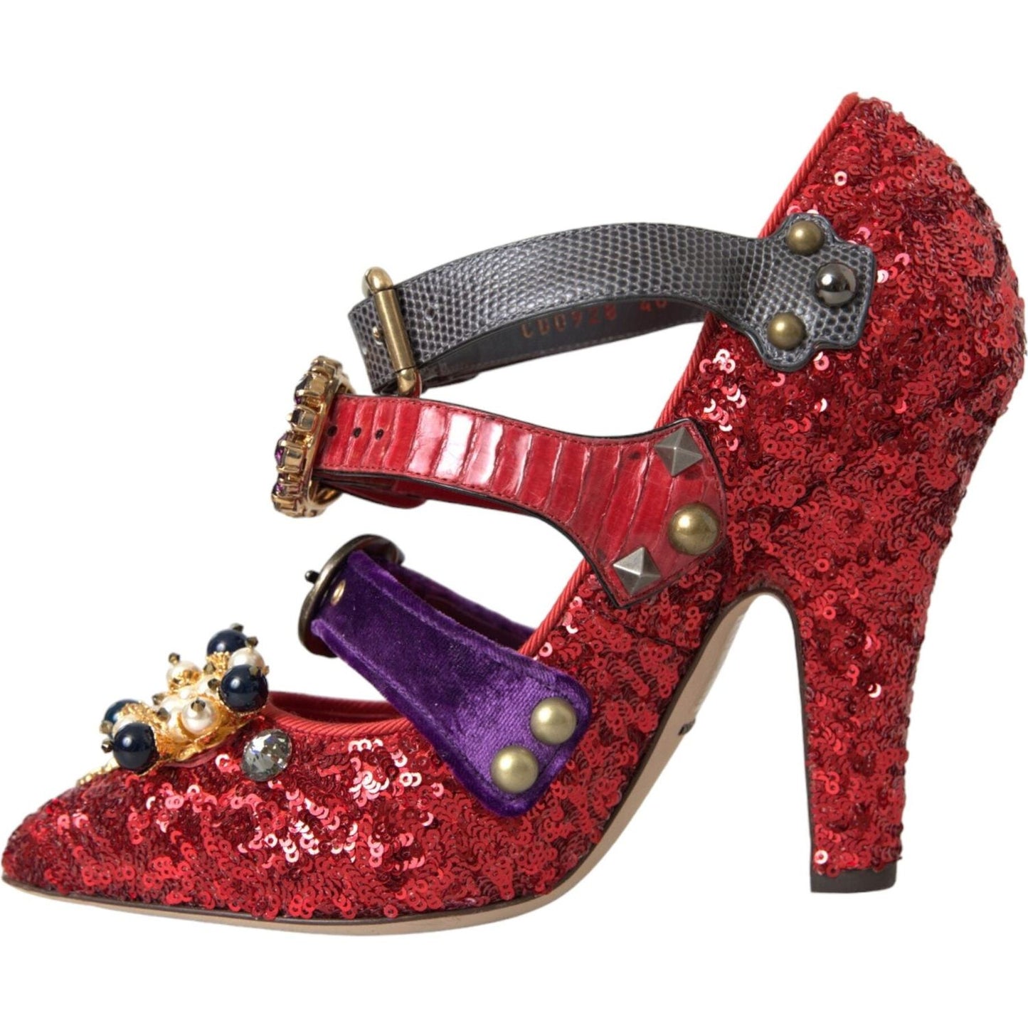 Dolce & Gabbana Red Sequined Crystal Mary Janes Pumps Shoes Dolce & Gabbana