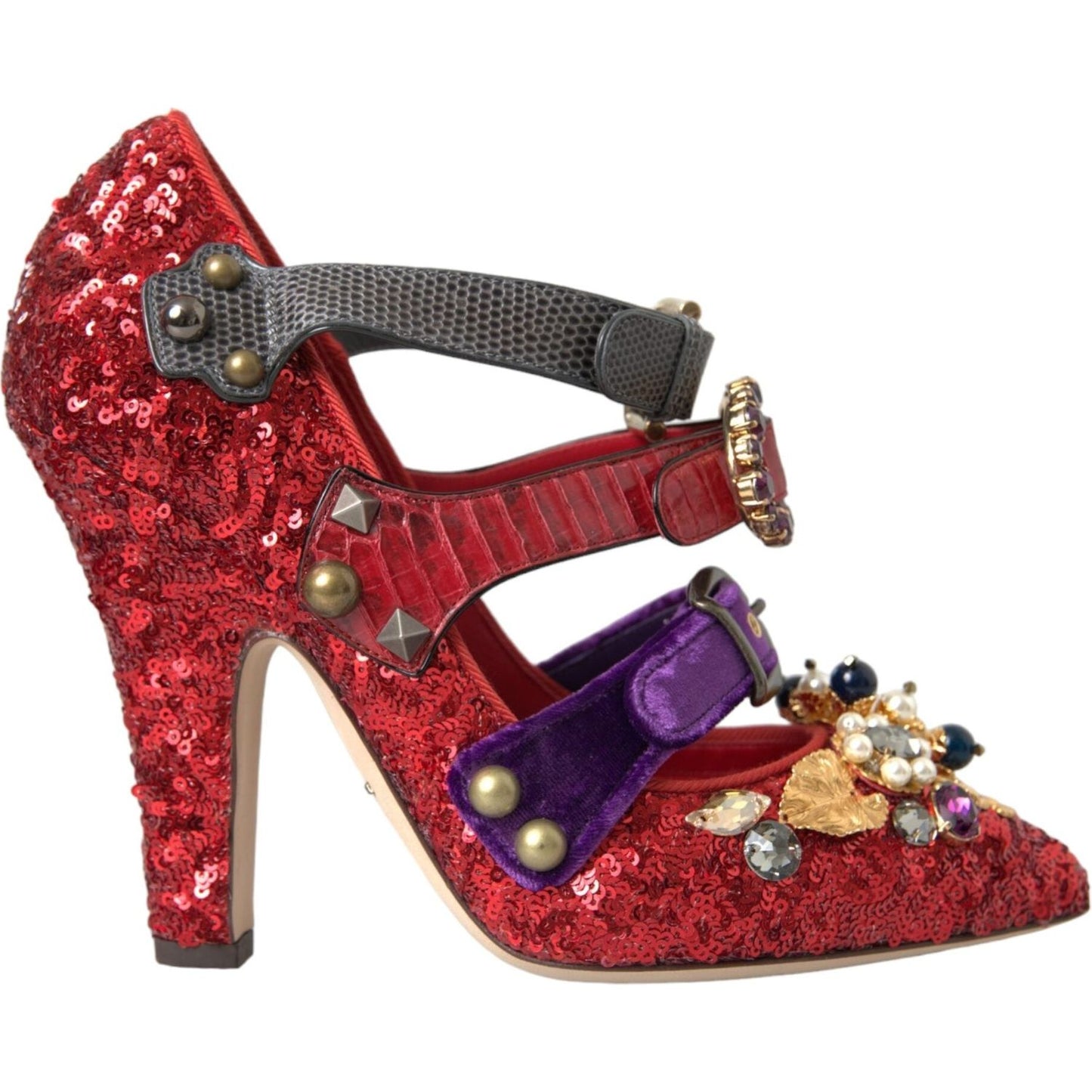 Dolce & Gabbana Red Sequined Crystal Mary Janes Pumps Shoes Dolce & Gabbana