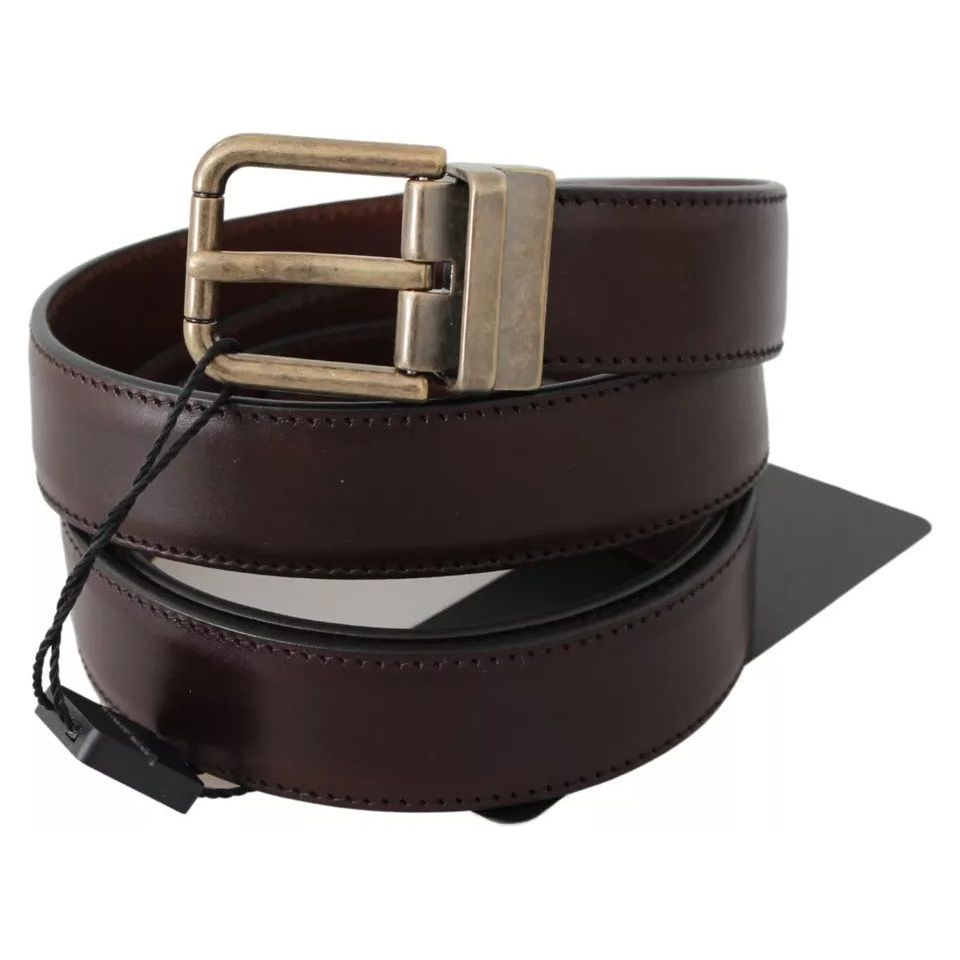 Dolce & Gabbana Brown Leather Gold Buckle Men Belt Dolce & Gabbana