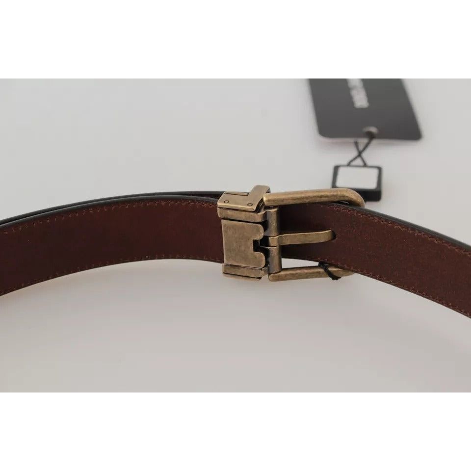 Dolce & Gabbana Brown Leather Gold Buckle Men Belt Dolce & Gabbana