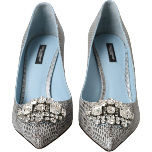 Dolce & Gabbana Light Blue Exotic Leather Crystal Bellucci Shoes Dolce & Gabbana