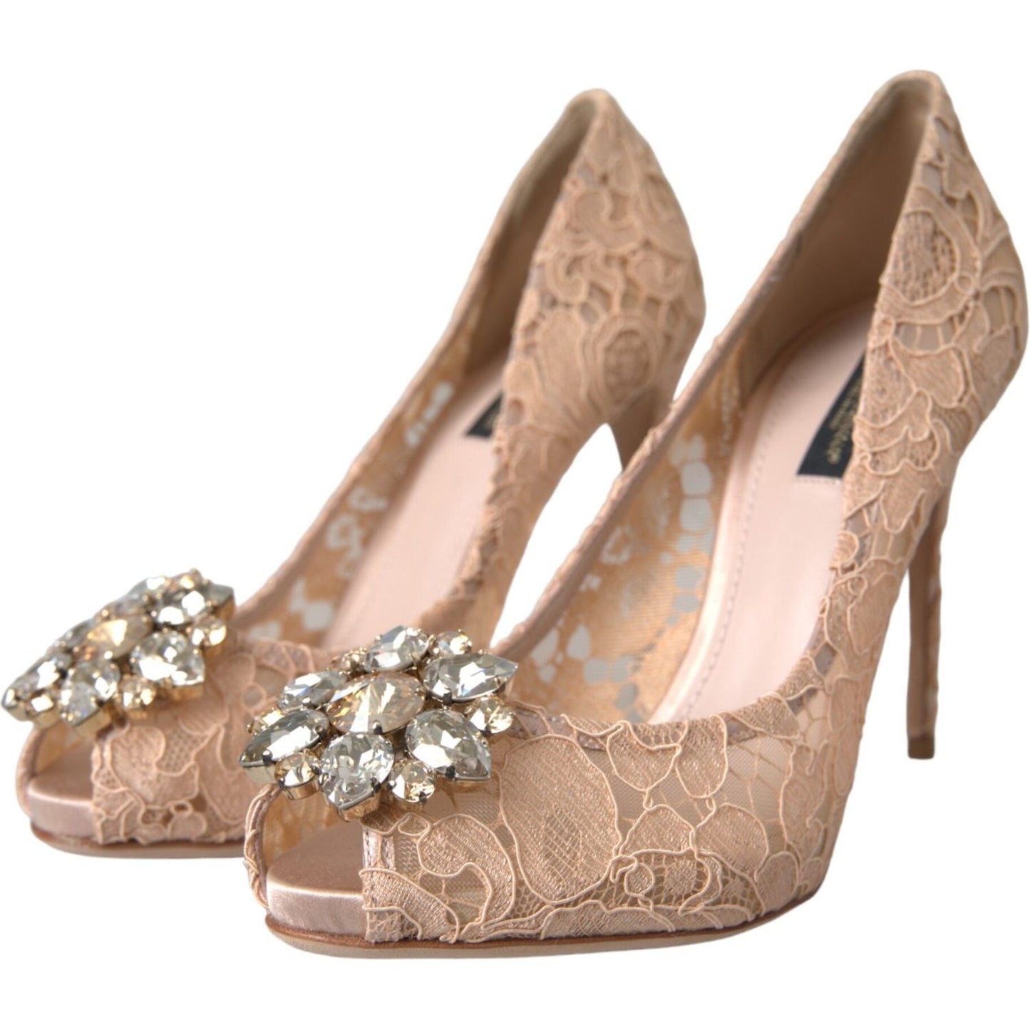 Dolce & Gabbana Beige Taormina Lace Crystal Heels Pumps Shoes Dolce & Gabbana