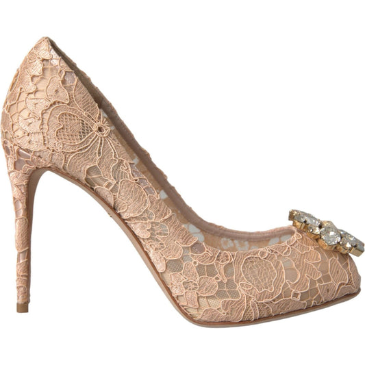 Dolce & Gabbana Beige Taormina Lace Crystal Heels Pumps Shoes Dolce & Gabbana