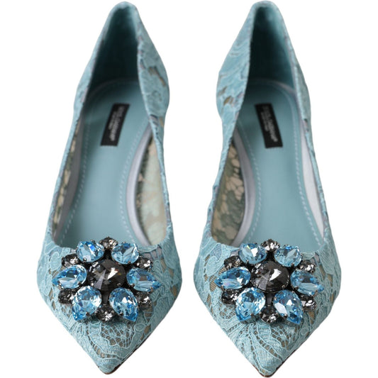 Dolce & Gabbana Blue Taormina Lace Crystal Heel Pumps Shoes Dolce & Gabbana