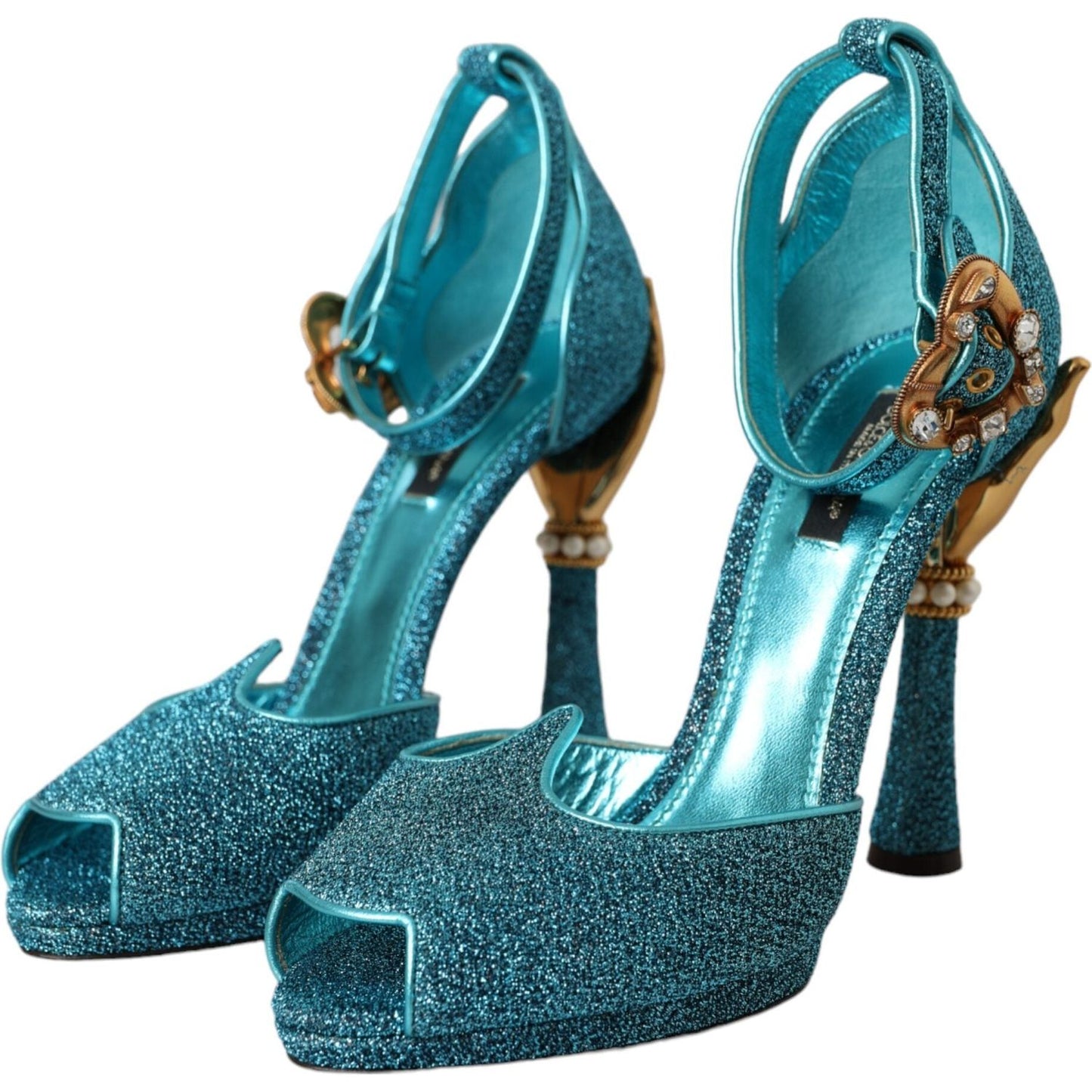 Dolce & Gabbana Blue Lurex Bejeweled Hand Heels Sandals Shoes Dolce & Gabbana