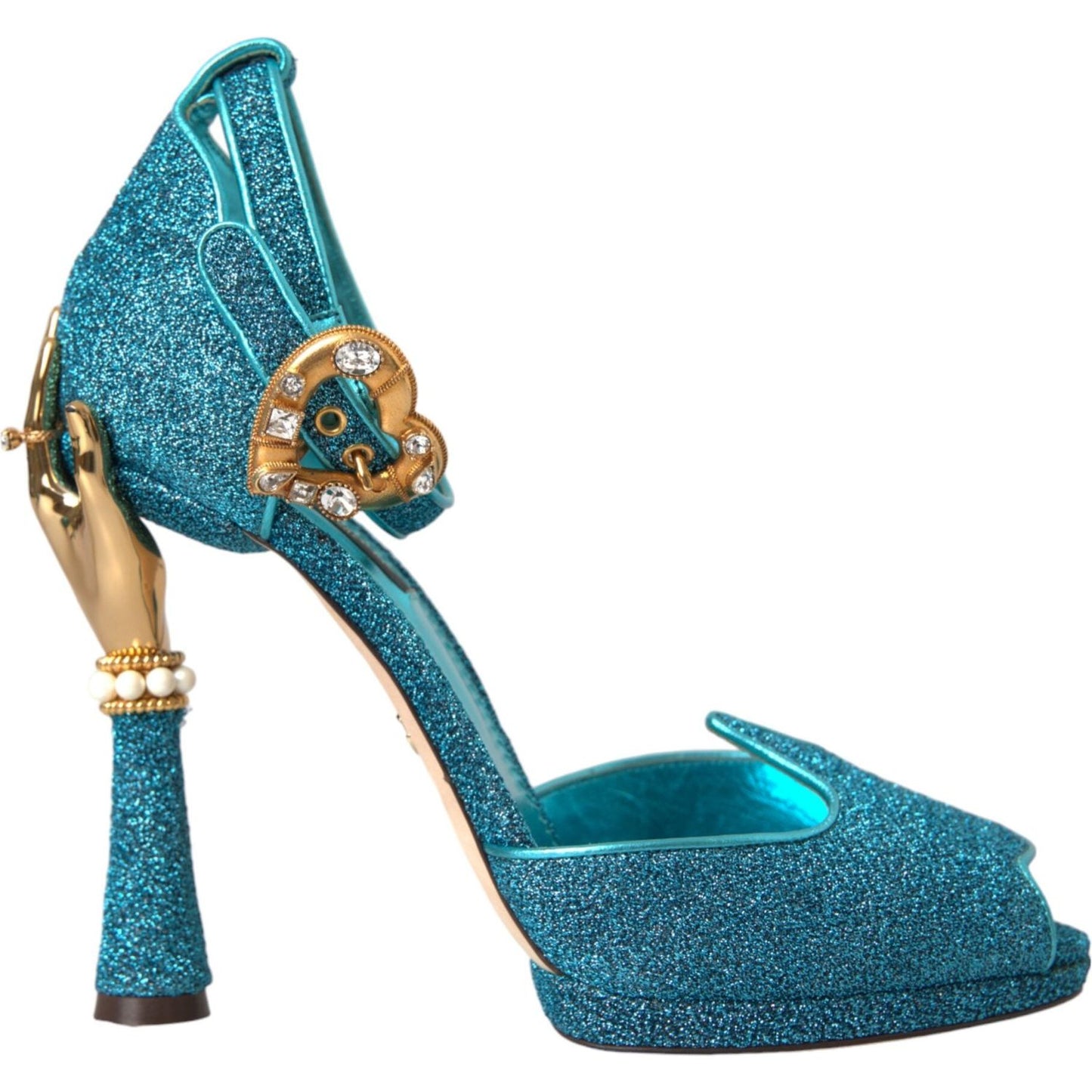 Dolce & Gabbana Blue Lurex Bejeweled Hand Heels Sandals Shoes Dolce & Gabbana