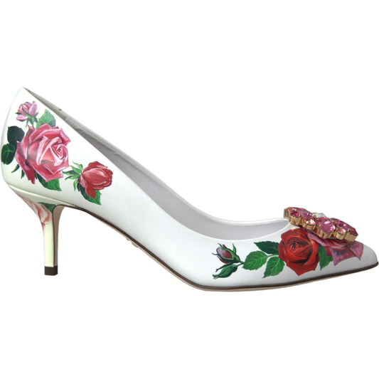 Dolce & Gabbana White Leather Roses Crystal Bellucci Pumps Shoes Dolce & Gabbana