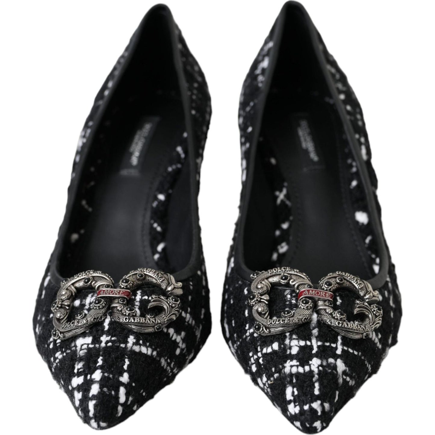 Dolce & Gabbana Black White Tweed DG Amore Heels Pumps Shoes Dolce & Gabbana