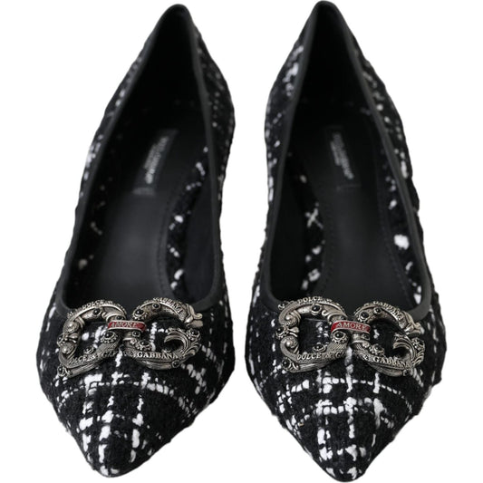 Dolce & Gabbana Black White Tweed DG Amore Heels Pumps Shoes Dolce & Gabbana