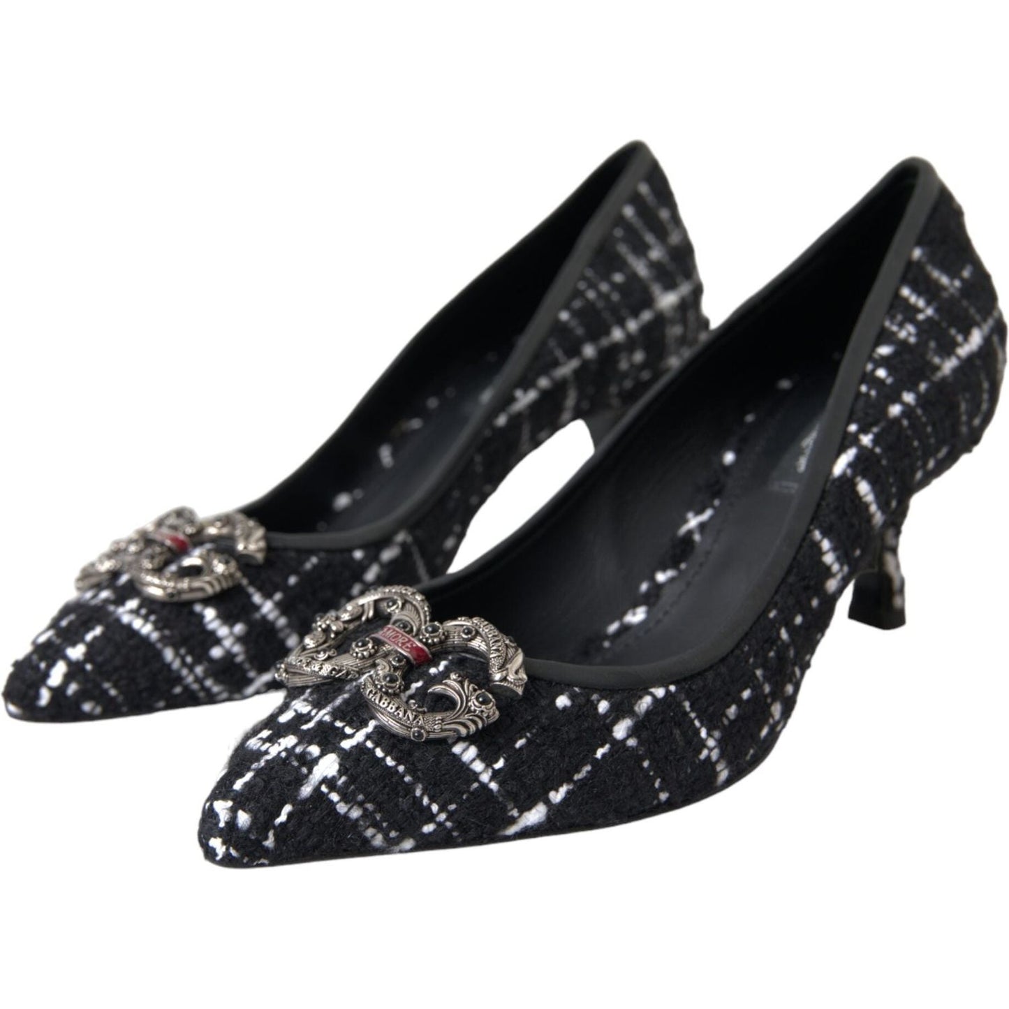 Dolce & Gabbana Black White Tweed DG Amore Heels Pumps Shoes Dolce & Gabbana