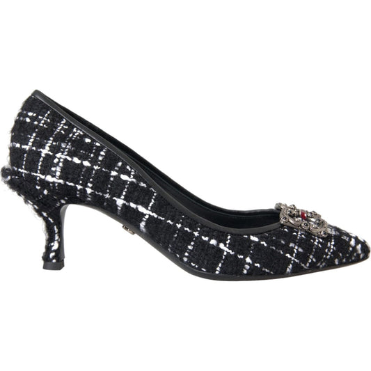 Dolce & Gabbana Black White Tweed DG Amore Heels Pumps Shoes Dolce & Gabbana