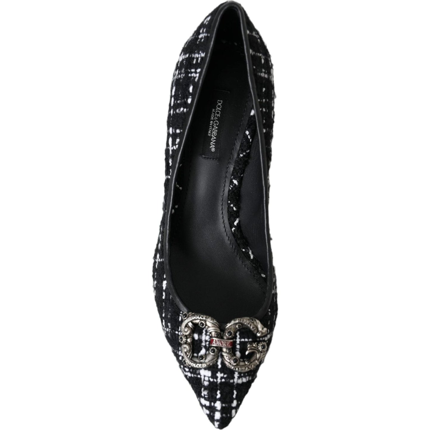 Dolce & Gabbana Black White Tweed DG Amore Heels Pumps Shoes Dolce & Gabbana