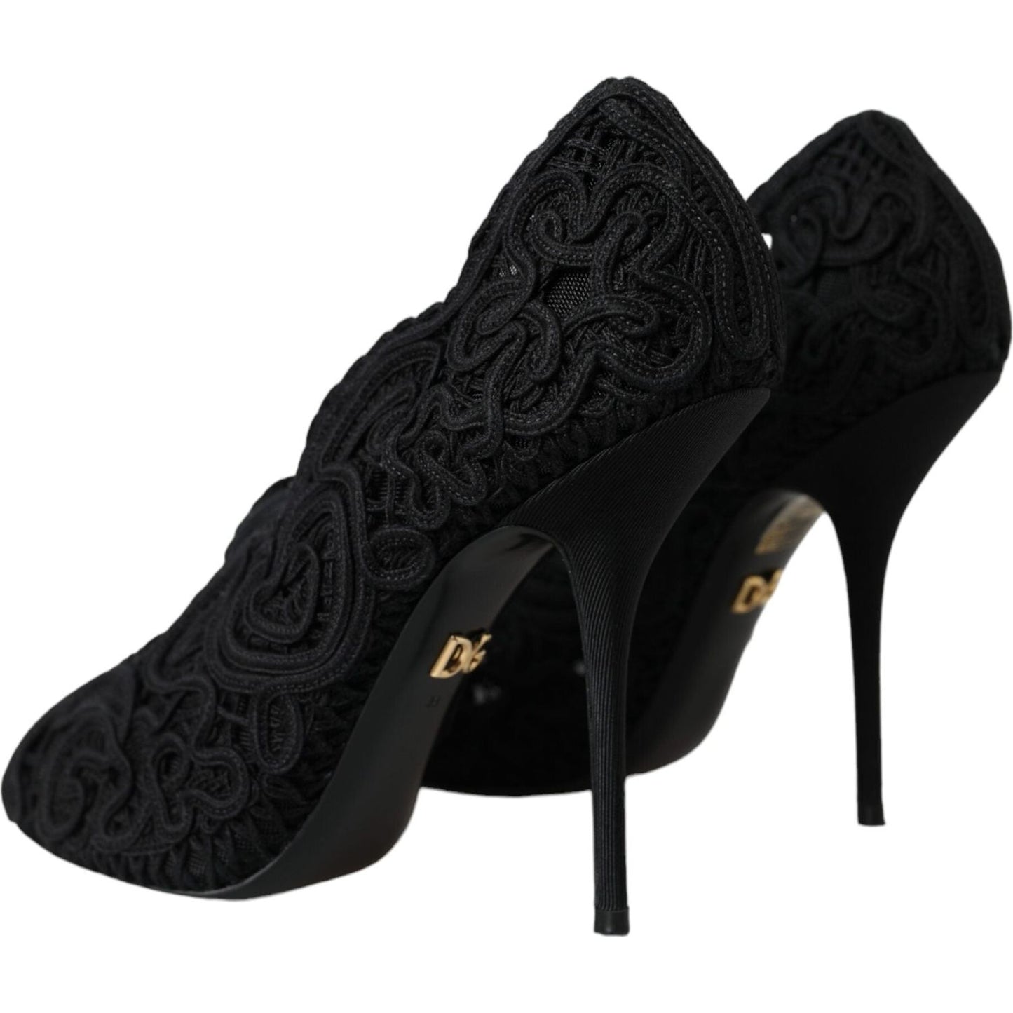 Dolce & Gabbana Black Cordonetto Ricamo Pump Open Toe Shoes Dolce & Gabbana