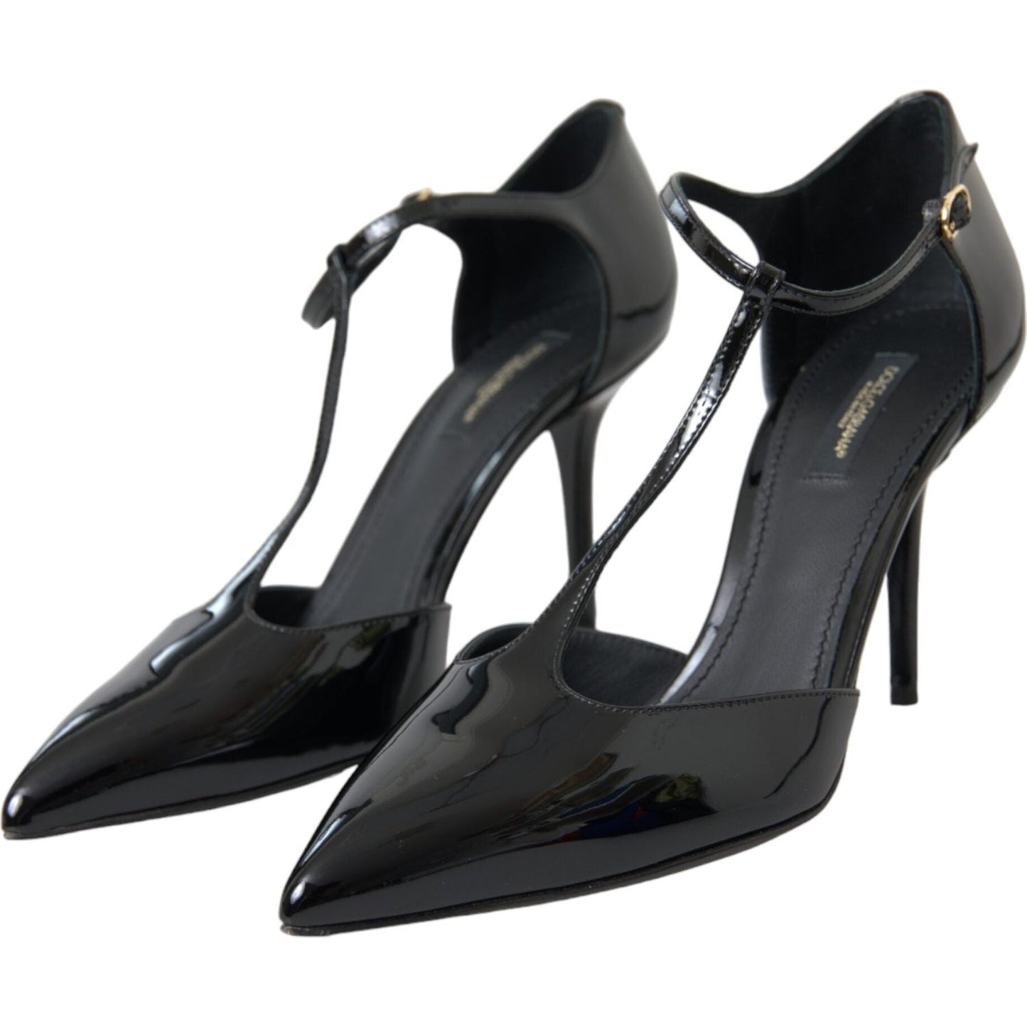 Dolce & Gabbana Black Patent Leather T-strap Heel Pumps Shoes Dolce & Gabbana