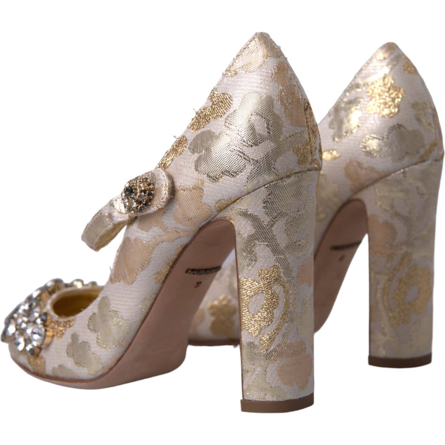 Dolce & Gabbana Gold Jacquard Crystal Vally Heels Pumps Shoes Dolce & Gabbana