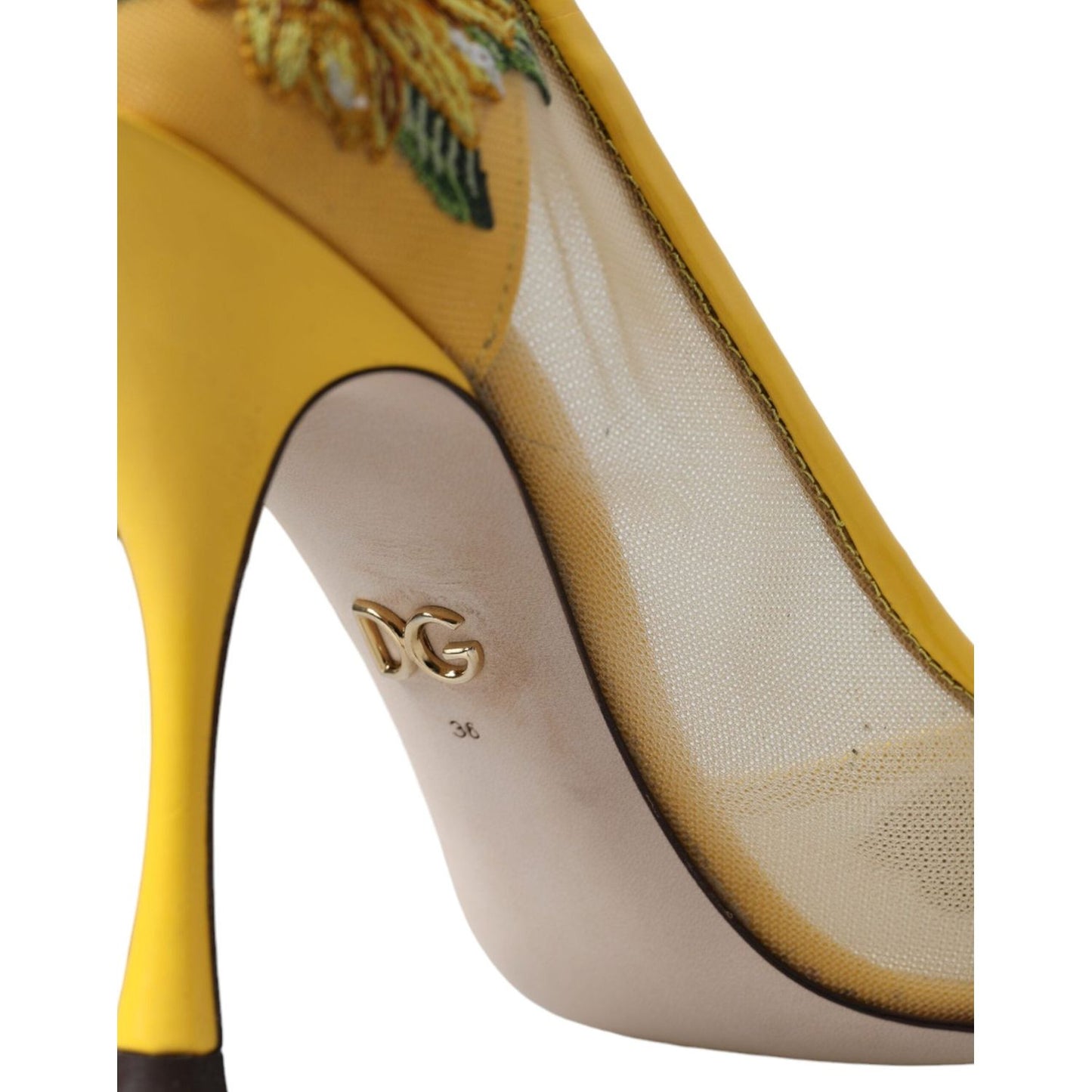 Dolce & Gabbana Yellow Sunflower Mesh Heels Pumps Shoes Dolce & Gabbana