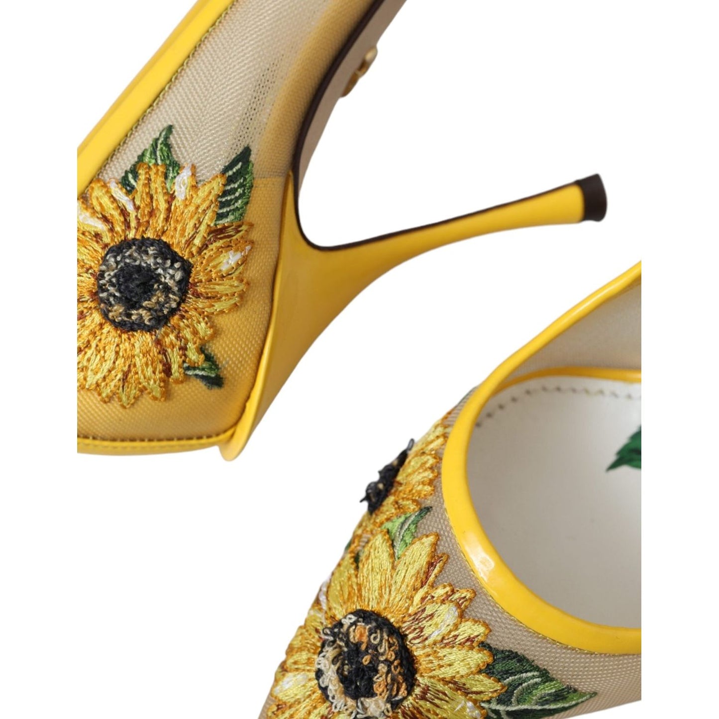 Dolce & Gabbana Yellow Sunflower Mesh Heels Pumps Shoes Dolce & Gabbana