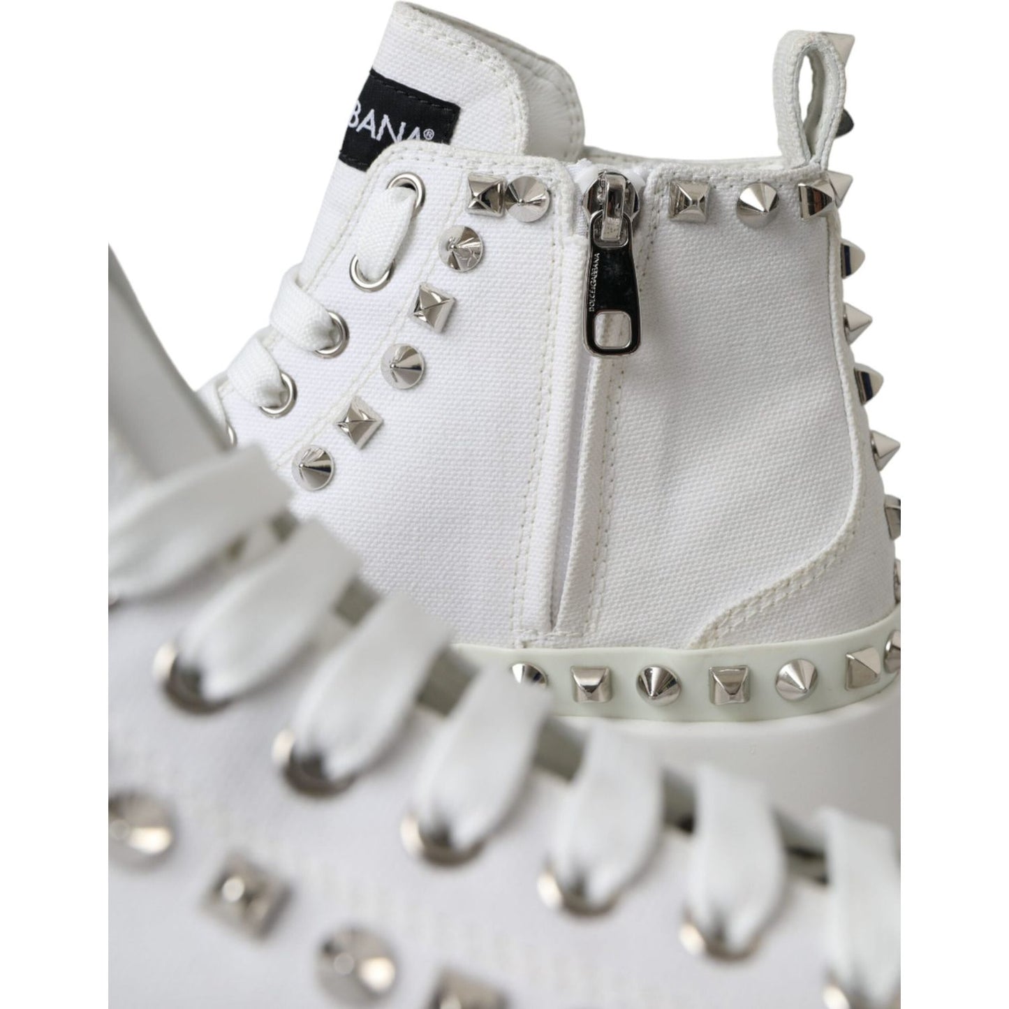 Dolce & Gabbana White Canvas Studded Sneakers Boots Shoes Dolce & Gabbana