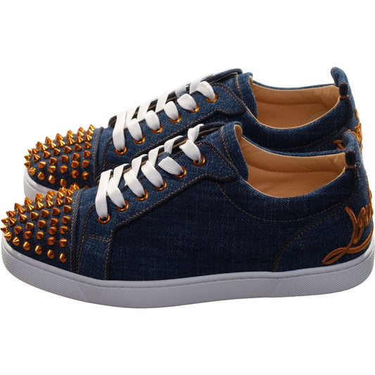 Christian Louboutin Fun Louis Junior Spikes Flat Denim and Gold Spike Sneakers Christian Louboutin