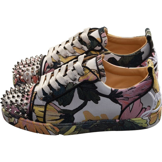 Christian Louboutin Fun Louis Junior Spikes Flat Botanical Print Laceup Sneakers Christian Louboutin