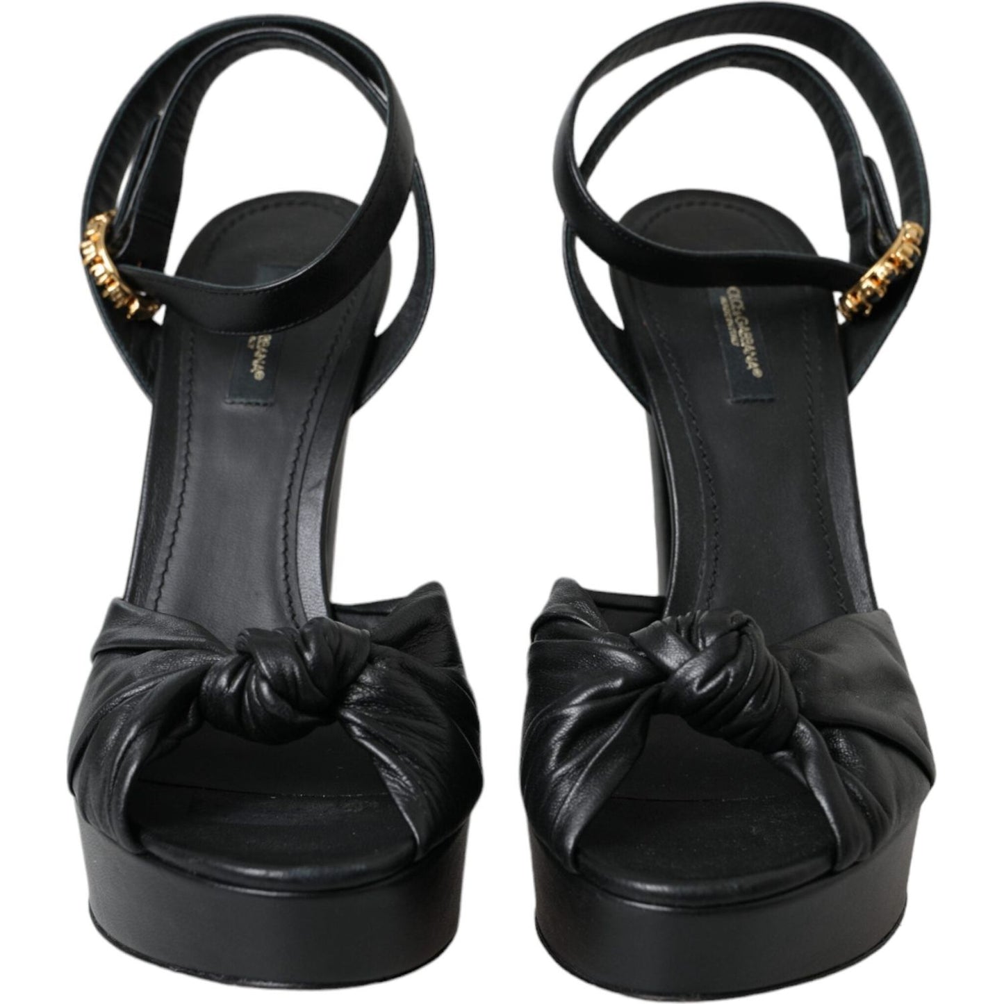 Dolce & Gabbana Black Leather Crystal Platform Sandals Shoes Dolce & Gabbana