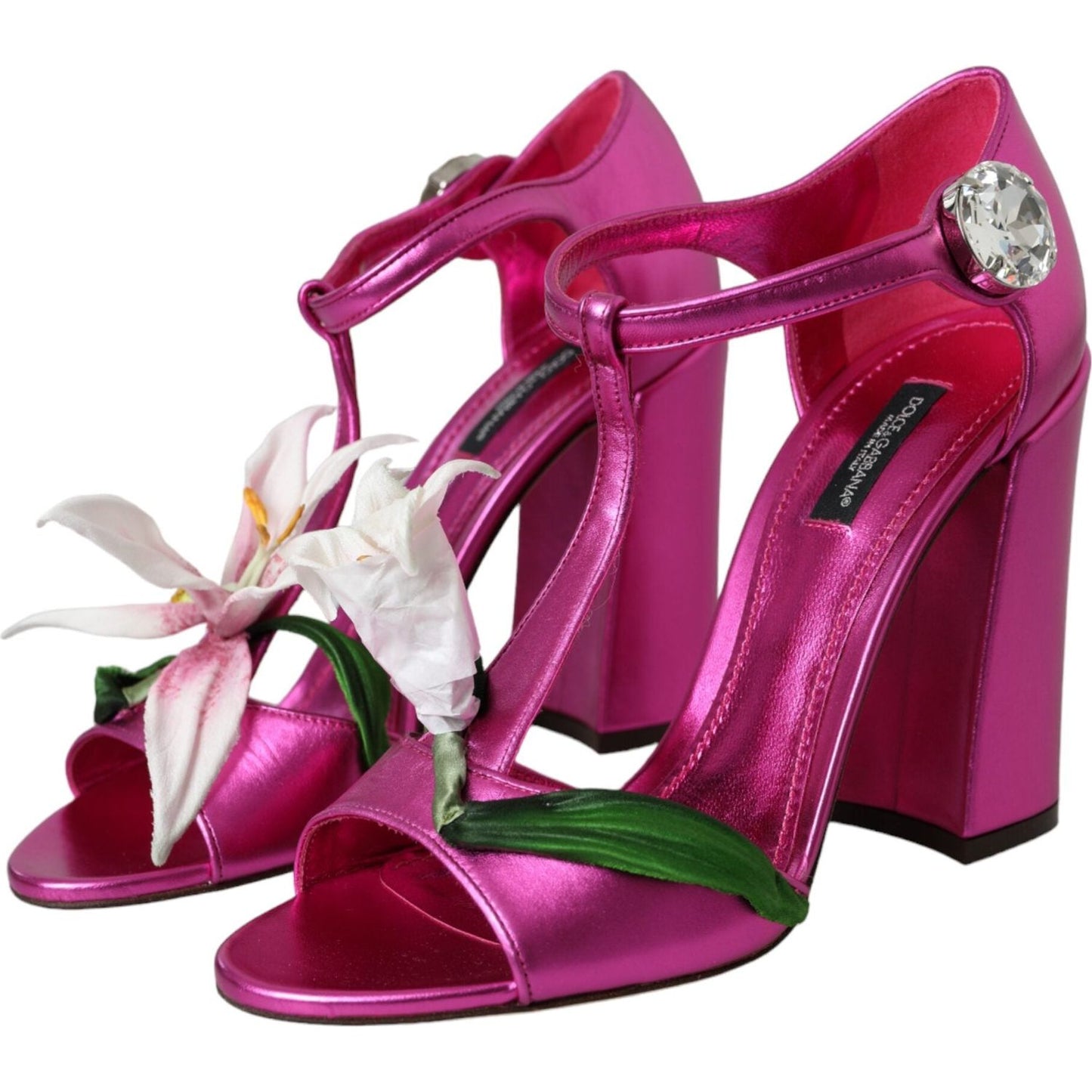 Dolce & Gabbana Fuchsia Flower Crystals Heels Sandals Shoes Dolce & Gabbana