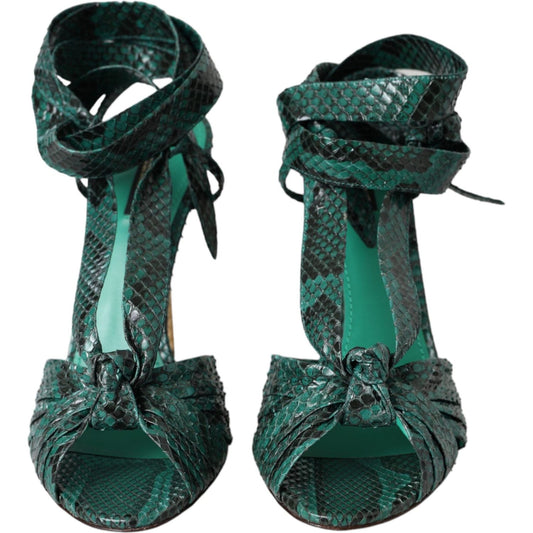 Dolce & Gabbana Green Exotic Leather Heels Sandals Shoes Dolce & Gabbana