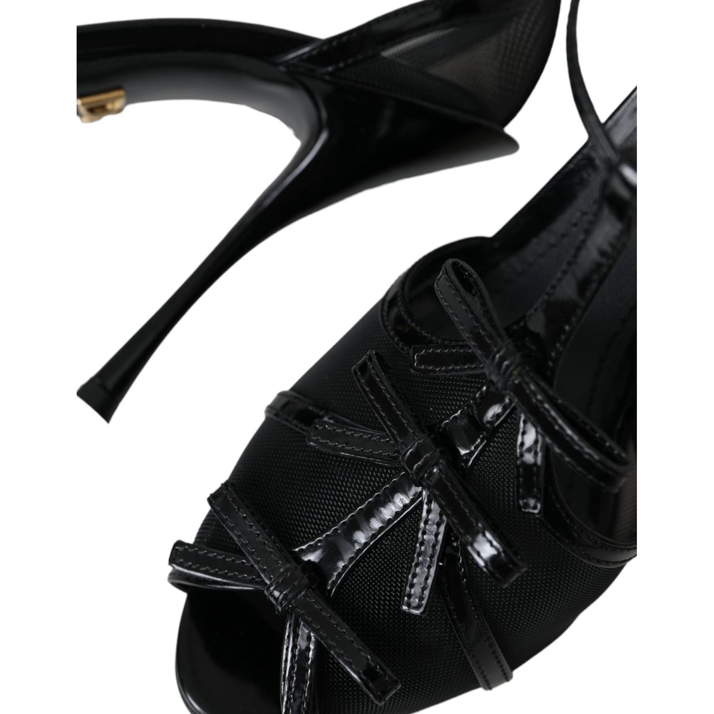 Dolce & Gabbana Black Mesh T-strap Heels Sandals Shoes Dolce & Gabbana