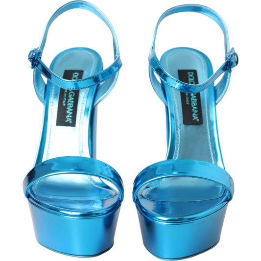 Dolce & Gabbana Metallic Blue Leather Platform Sandals Shoes Dolce & Gabbana