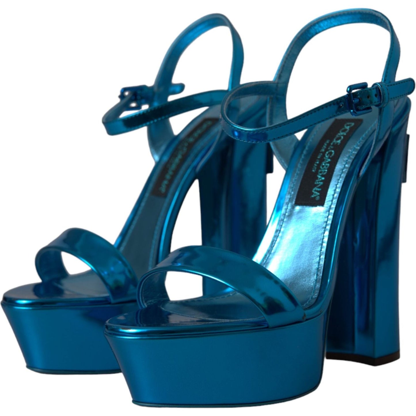 Dolce & Gabbana Metallic Blue Leather Platform Sandals Shoes Dolce & Gabbana