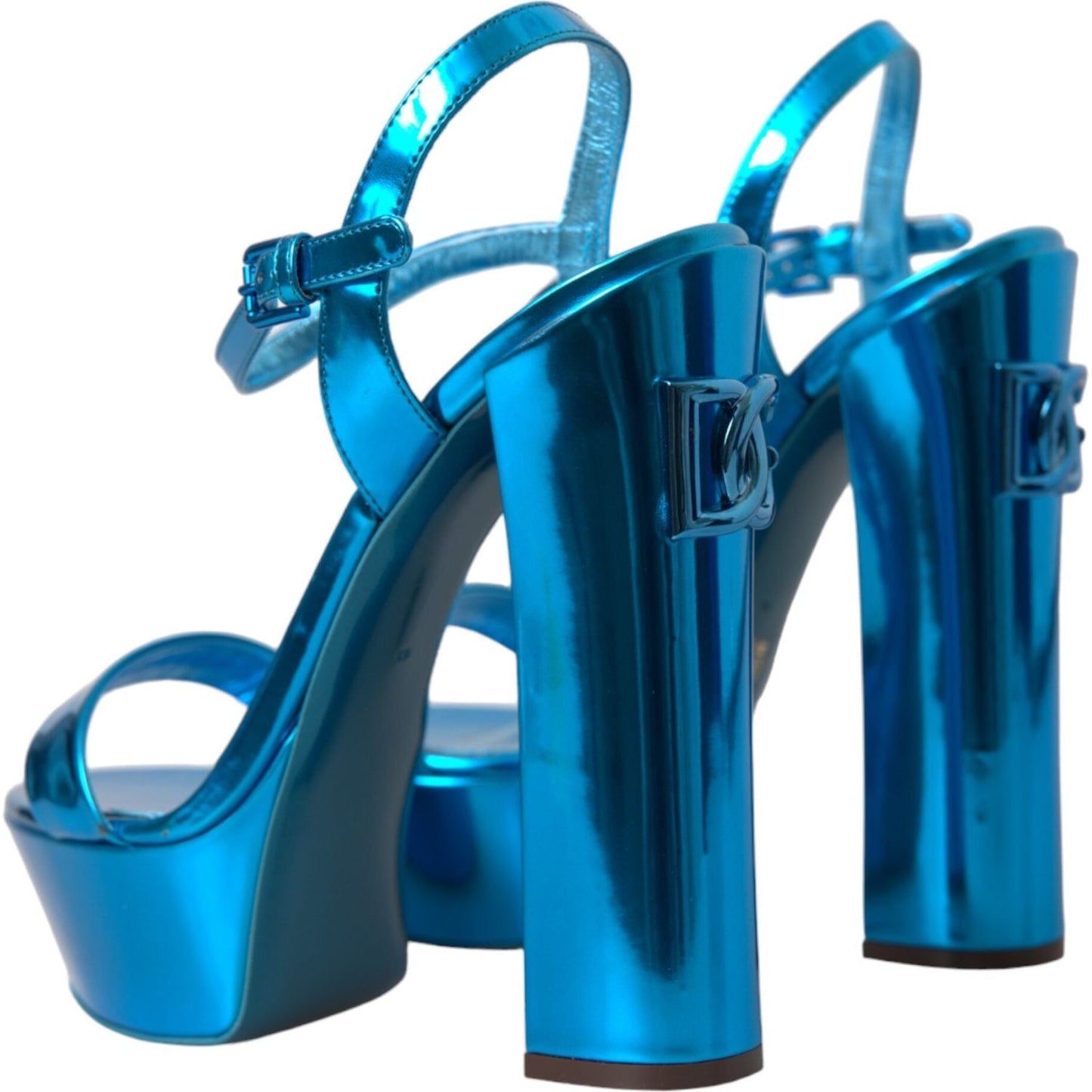 Dolce & Gabbana Metallic Blue Leather Platform Sandals Shoes Dolce & Gabbana