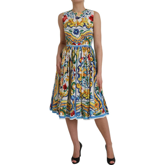 Dolce & Gabbana Multicolor Majolica A-line Sleeveless Dress Dolce & Gabbana