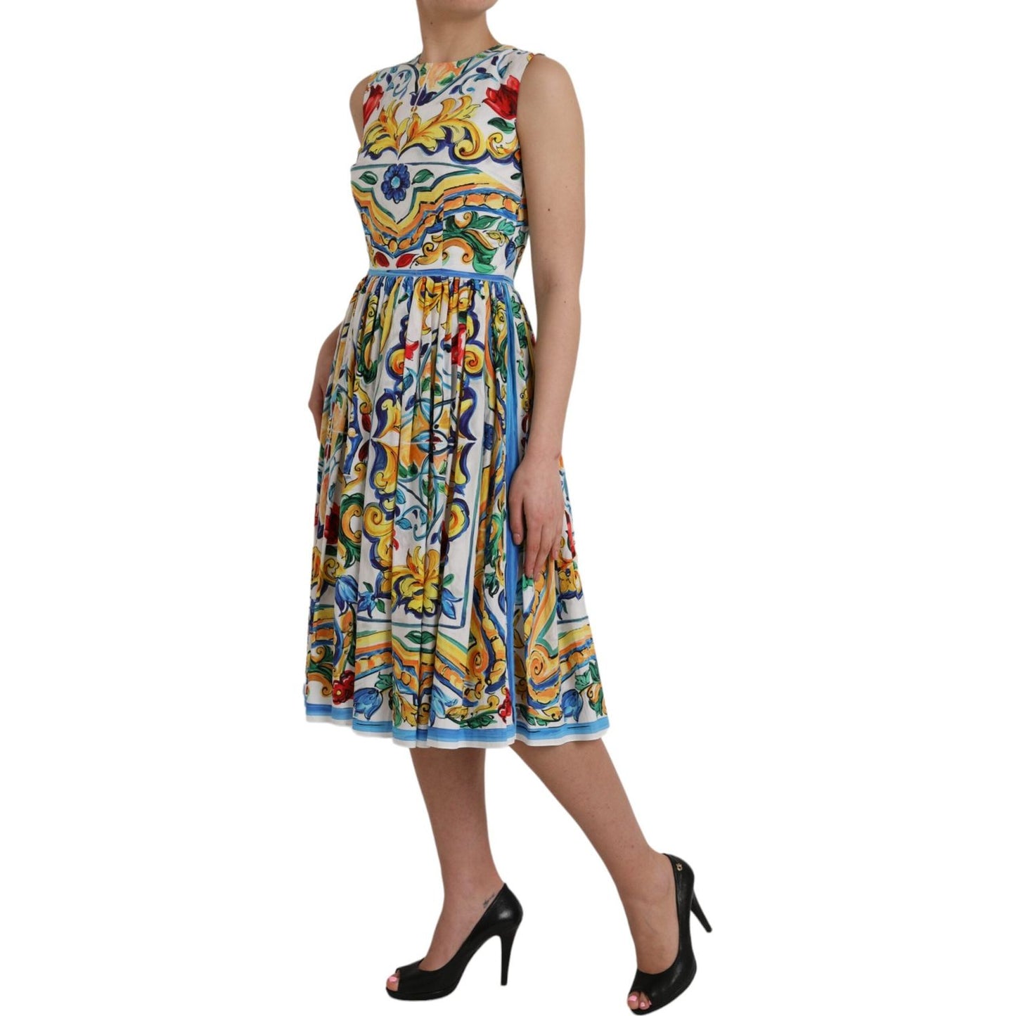 Dolce & Gabbana Multicolor Majolica A-line Sleeveless Dress Dolce & Gabbana