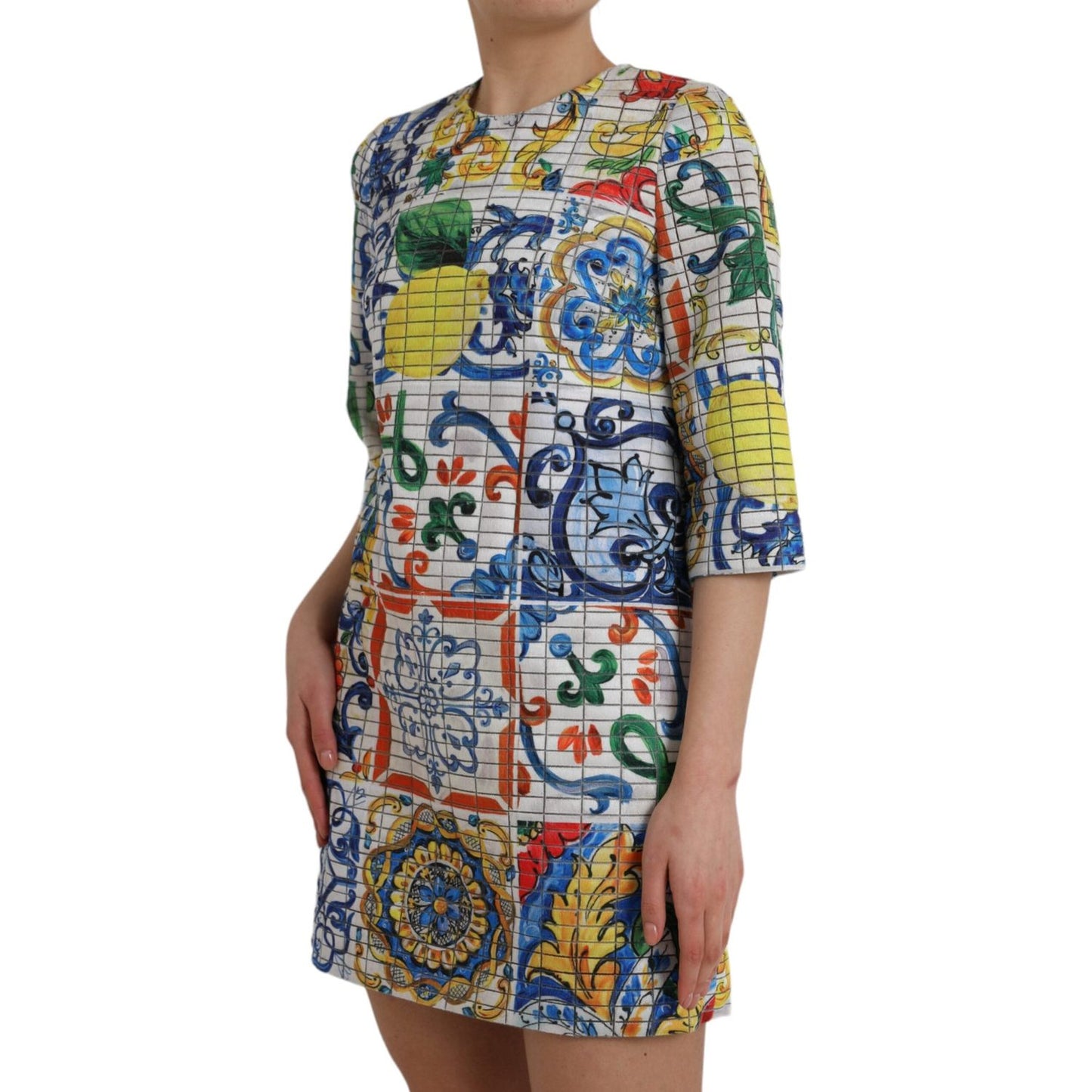 Dolce & Gabbana Multicolor Majolica 3/4 Sleeves Shift Dress Dolce & Gabbana