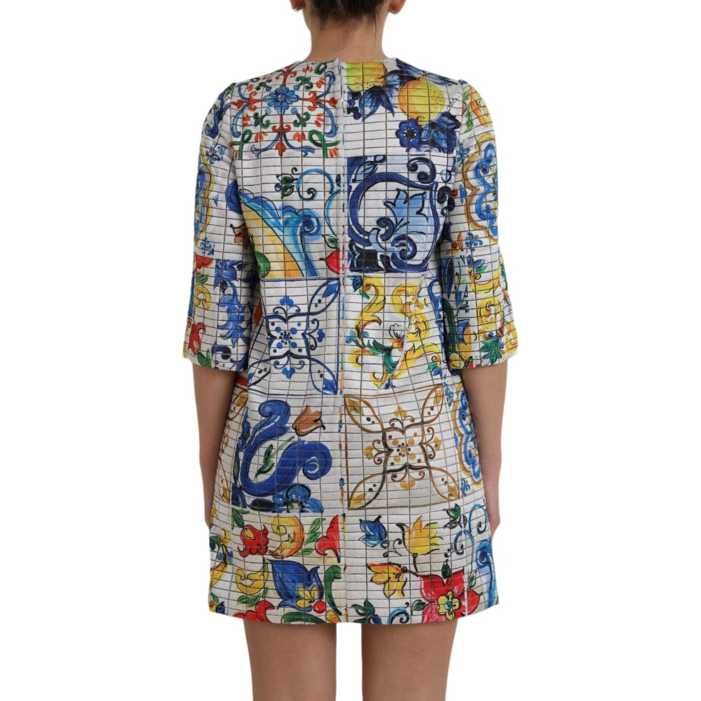 Dolce & Gabbana Multicolor Majolica 3/4 Sleeves Shift Dress Dolce & Gabbana