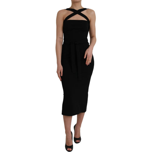 Dolce & Gabbana Black Sheath Halter Sleeveless Midi Dress Dolce & Gabbana