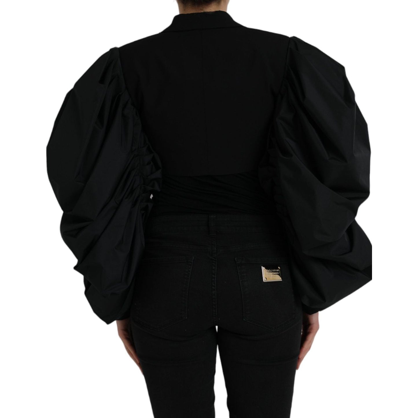 Dolce & Gabbana Black Polyester Puffed Sleeves Cropped Jacket Dolce & Gabbana