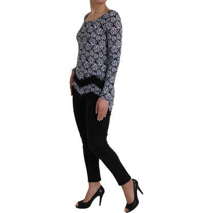 Just Cavalli Blue Floral Lace Long Sleeves Top Underwear Blouse Just Cavalli