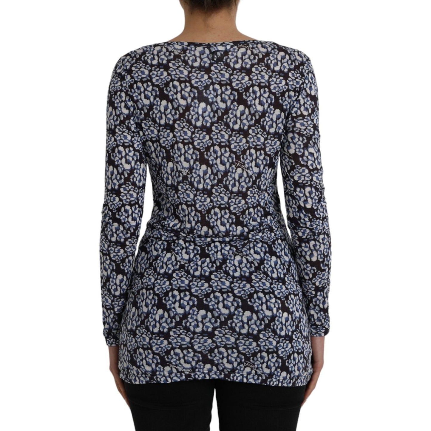 Just Cavalli Blue Floral Lace Long Sleeves Top Underwear Blouse Just Cavalli