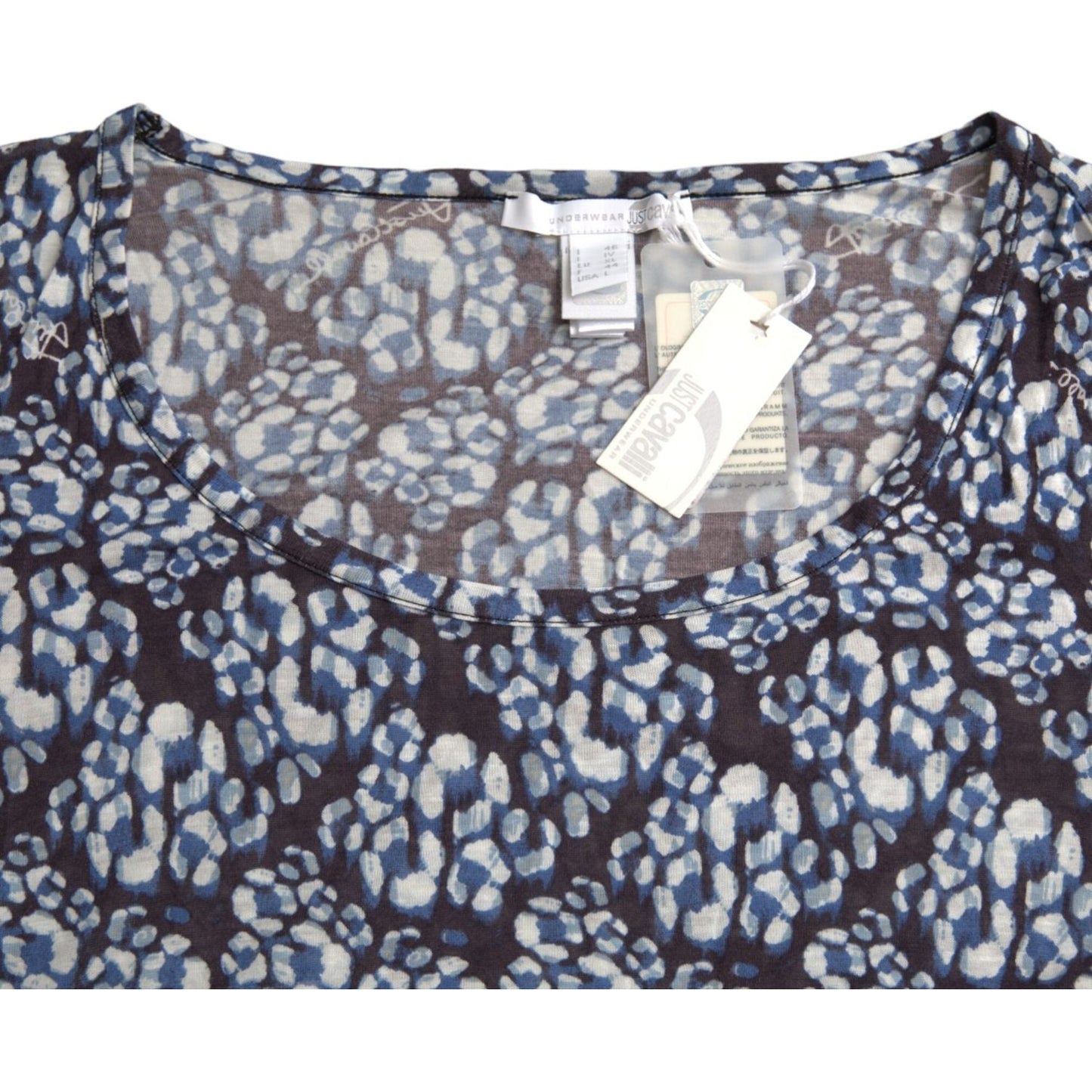 Just Cavalli Blue Floral Lace Long Sleeves Top Underwear Blouse Just Cavalli