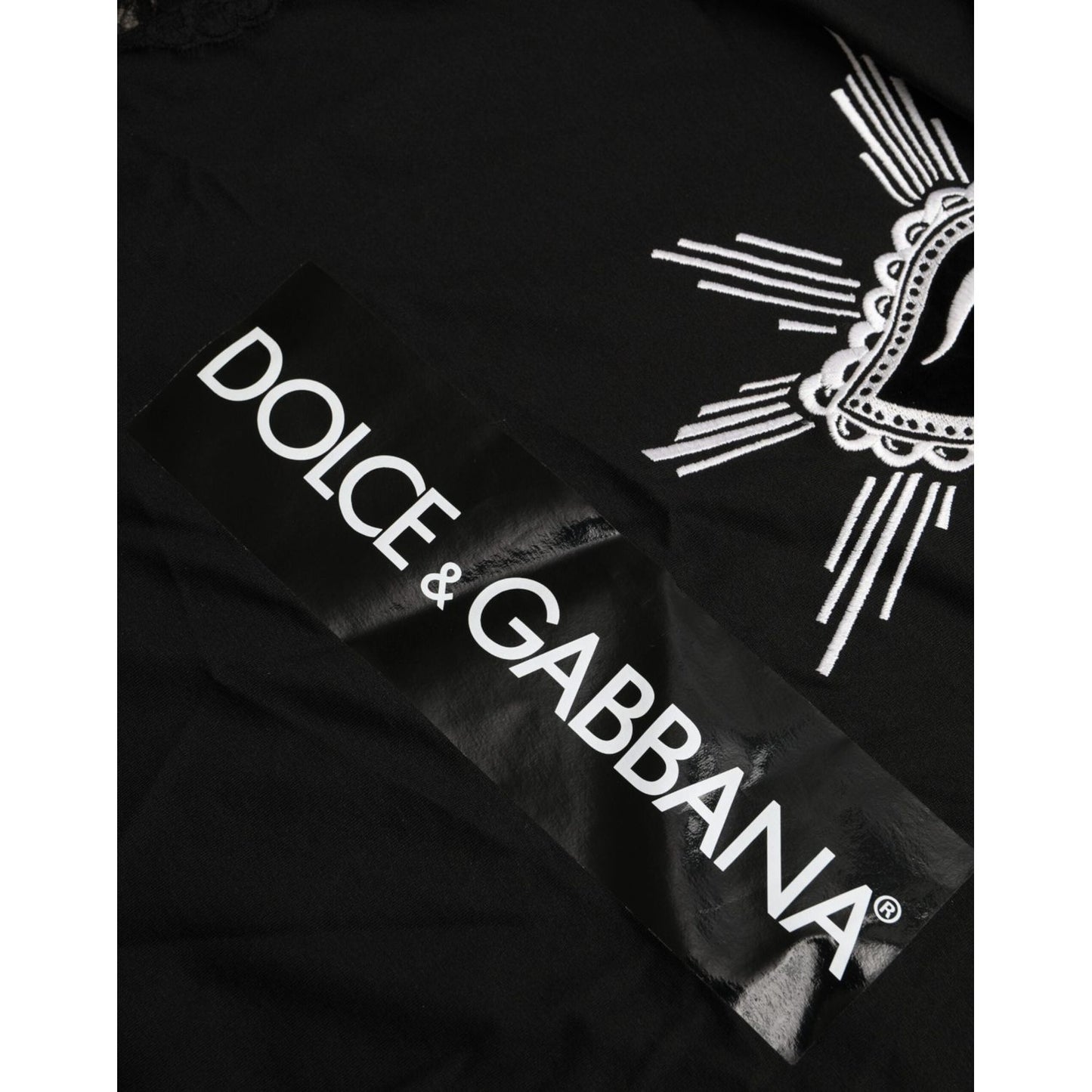 Dolce & Gabbana Black Sacred Heart Print Cotton Lace T-shirt Dolce & Gabbana