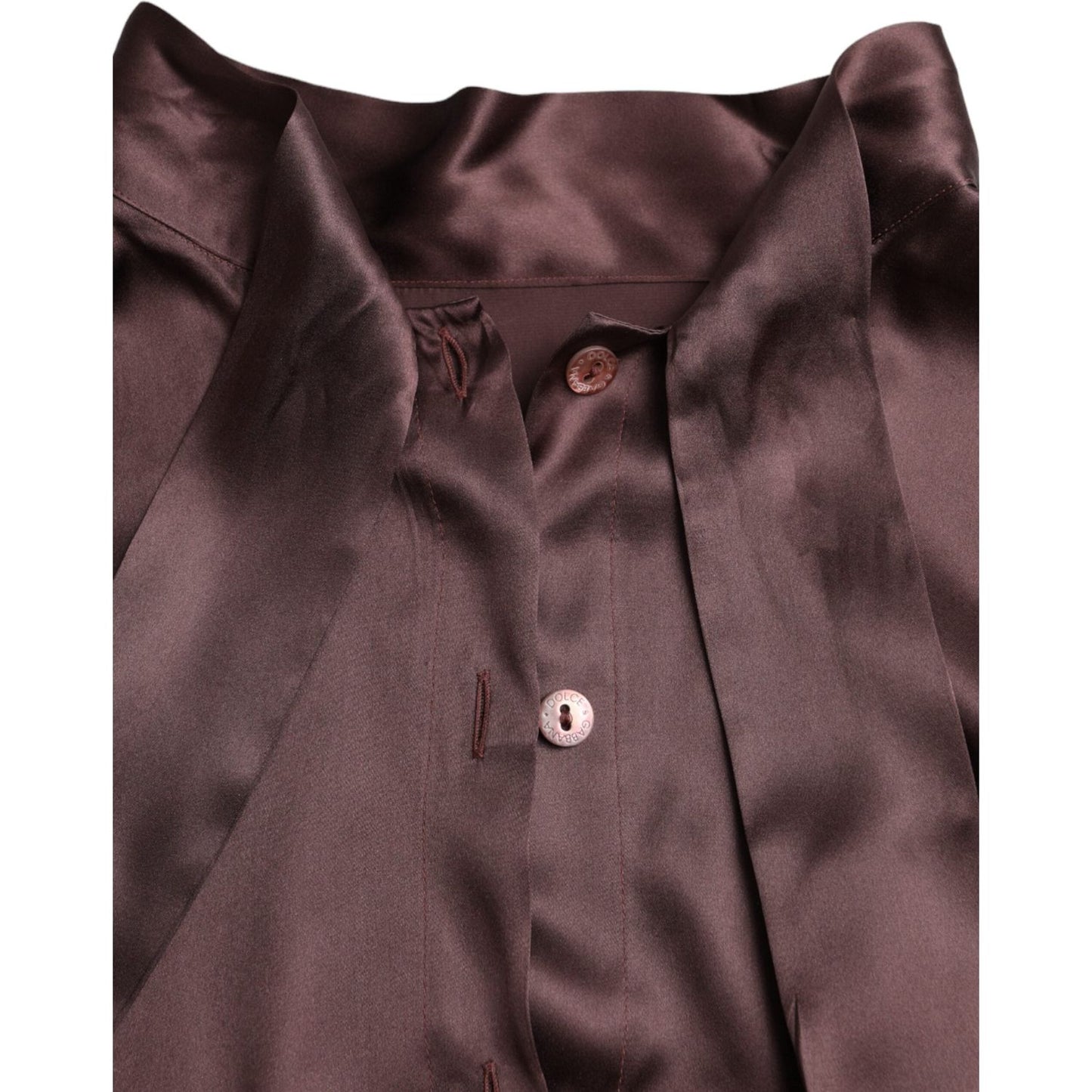 Dolce & Gabbana Brown Ascot Collar Long Sleeve Top Blouse Dolce & Gabbana